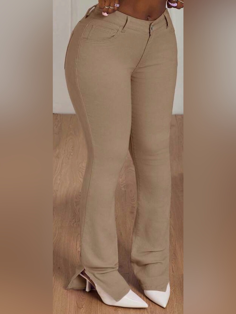 SHEIN Tan High-Rise Boot Cut Pants